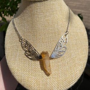 Citrine Butterfly Wing Necklace Handmade NWT